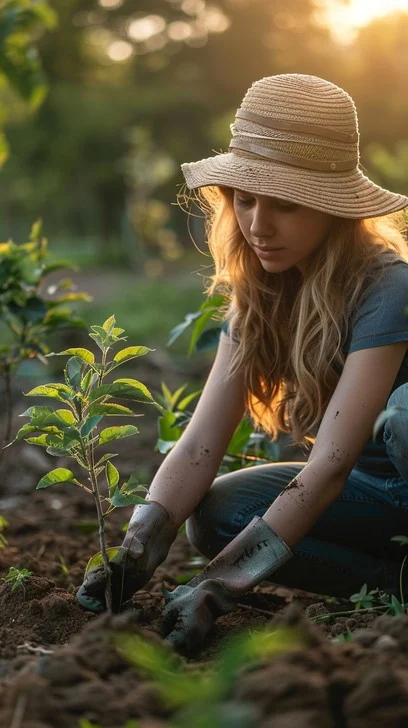 Girl planting trees